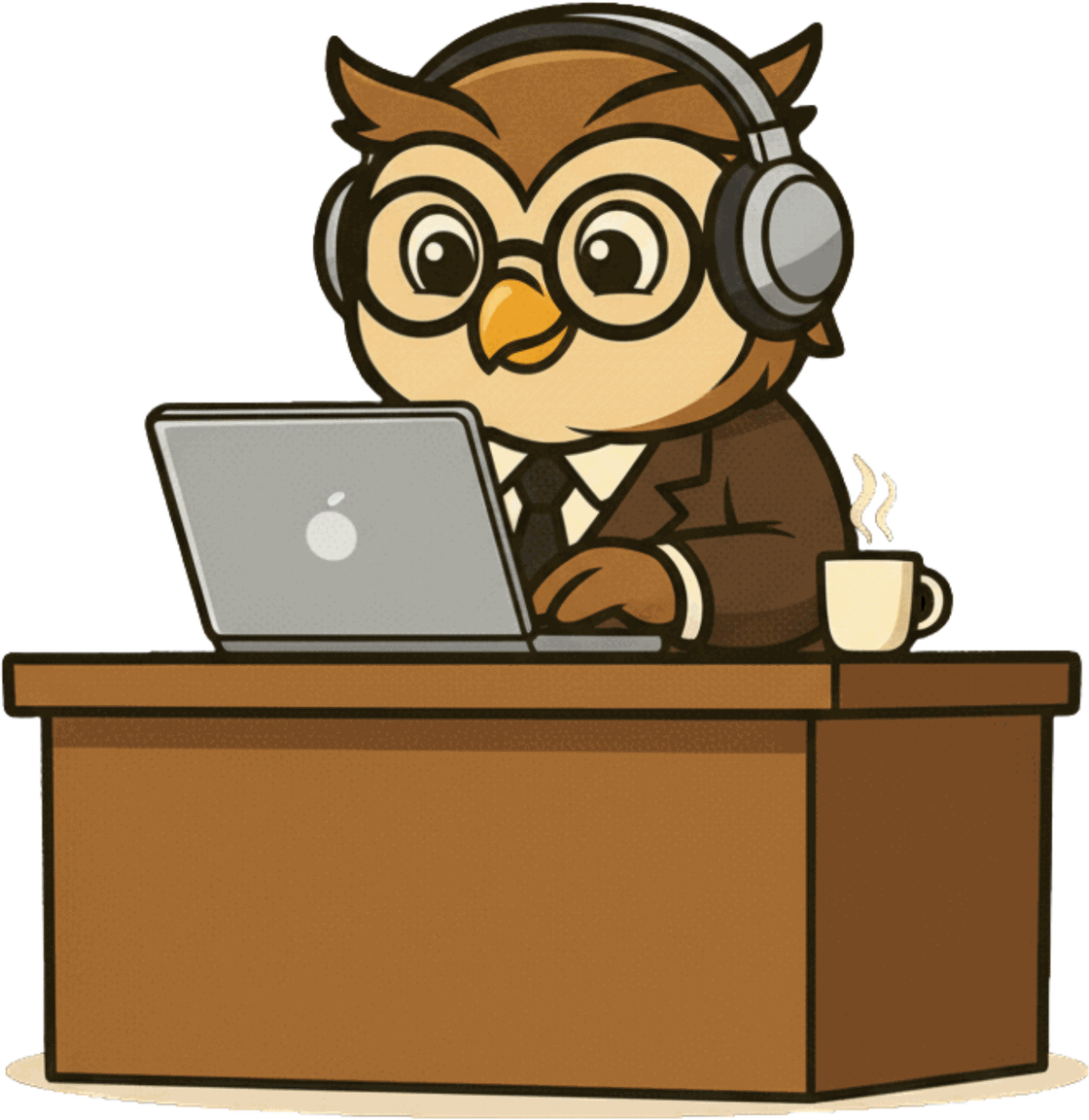 Oden, the OW.L mascot, working at a desk